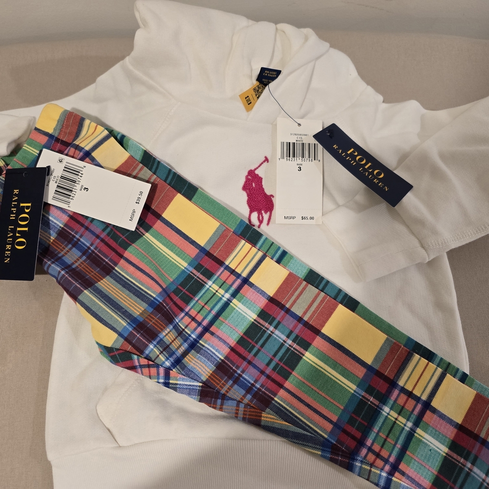 Polo Ralph Lauren White Hoodie and Plaid Pants Set